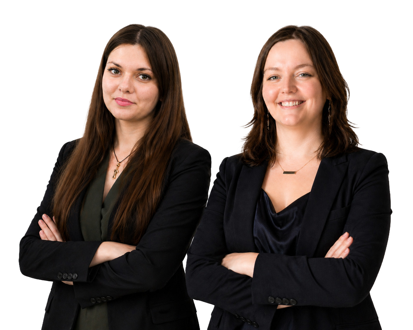 Polina Voronina and Anastasia Samsonova standing with arms crossed